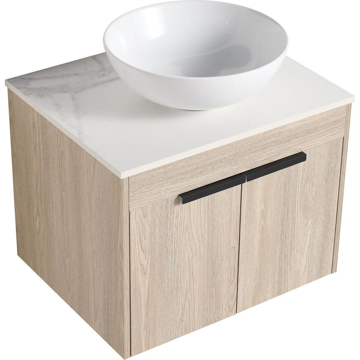 24" Modern Design Float Bathroom Vanity With Ceramic Basin Set, Wall Mounted White Oak Vanity With Soft Close Door, KD-PackingD-Packing Pieces