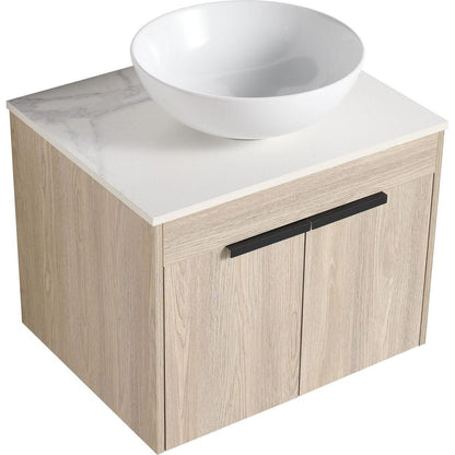 24" Modern Design Float Bathroom Vanity With Ceramic Basin Set, Wall Mounted White Oak Vanity With Soft Close Door, KD-PackingD-Packing Pieces