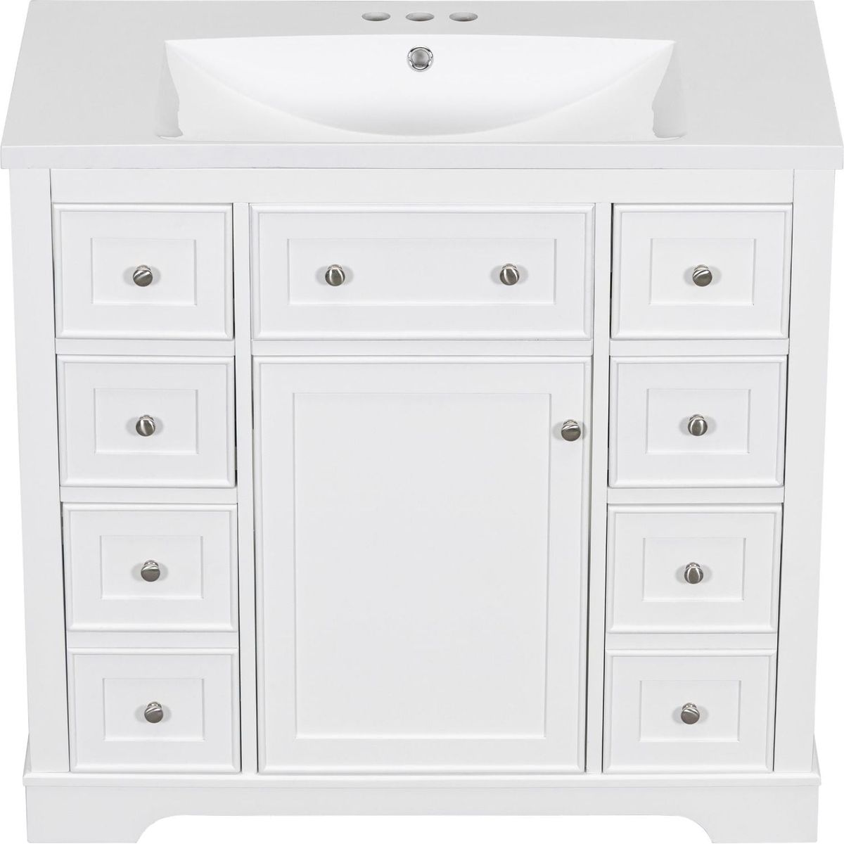 36" Bathroom Vanity with Sink Combo, One Cabinet and Six Drawers, Solid Wood and MDF Board, White