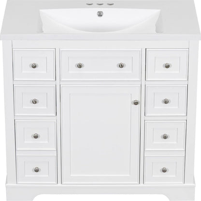 36" Bathroom Vanity with Sink Combo, One Cabinet and Six Drawers, Solid Wood and MDF Board, White