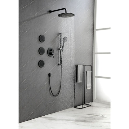 Shower System with Shower Head, Hand Shower, Slide Bar, Bodysprays, Shower Arm, Hose, Valve Trim, and Lever Handles