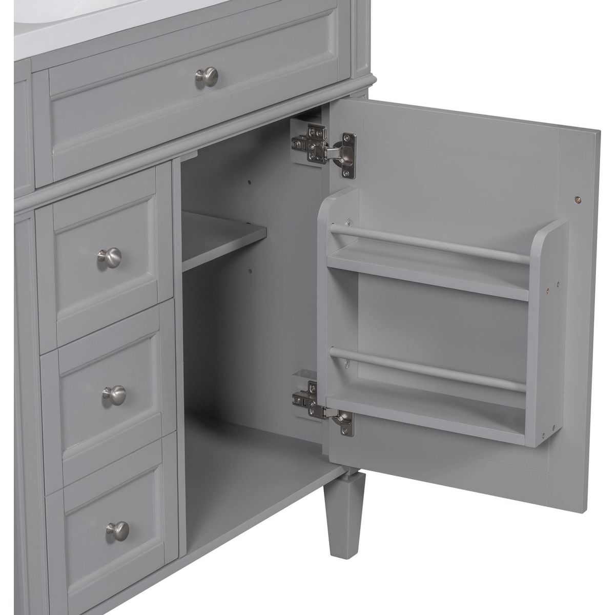 30" Bathroom Vanity with Top Sink, Modern Bathroom Storage Cabinet with 2 Drawers and a Tip-out Drawer, Single Sink Bathroom Vanity