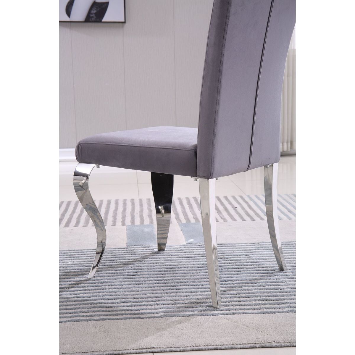 Modern Velvet Dining Chairs Set of 2, Upholstered Accent Armless Chairs with Stripe Backrest