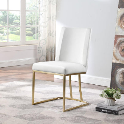 Dining Chairs, Velvet Upolstered Side Chair, Gold Metal Legs (Set of 2) - White