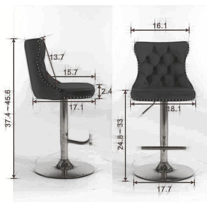Swivel Velvet Barstools Adjusatble Seat Height from 25-33 Inch, Modern Upholstered Chrome base Bar Stools with Backs Comfortable Tufted for Home Pub and Kitchen Islandlack, Set of 2) - Streamdale Furniture