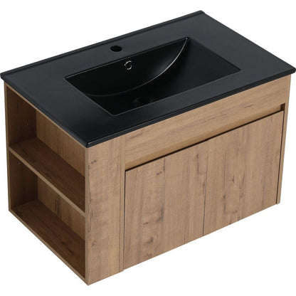 30 Inch Bathroom Vanity With Black Ceramic Basin and Adjust Open Shelf (KD-PACKING)
