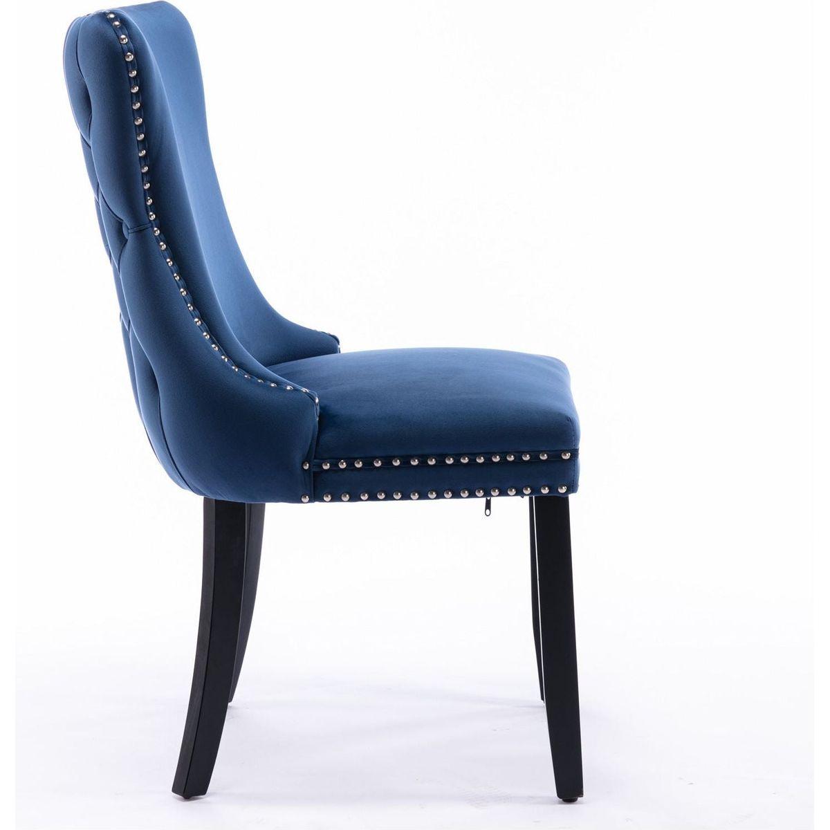 Upholstered Wing-Back Dining Chair with Backstitching Nailhead Trim and Solid Wood Legs, Set of 2, Blue, 8809BL, KD