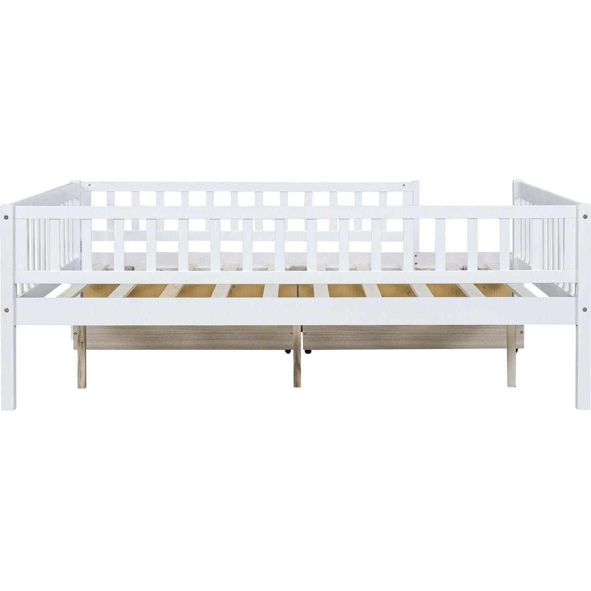 Full Size Daybed Wood Bed with Two Drawers, White - Streamdale Furniture