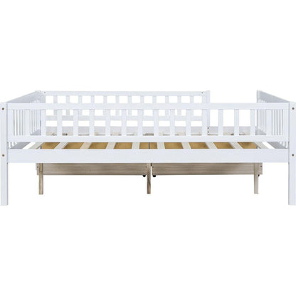 Full Size Daybed Wood Bed with Two Drawers, White - Streamdale Furniture