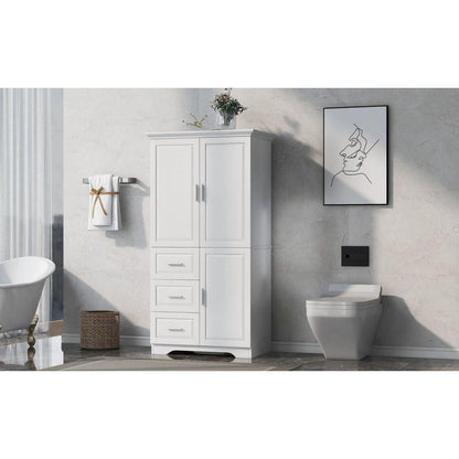 Tall and Wide Storage Cabinet with Doors for Bathroom/Office, Three Drawers, White