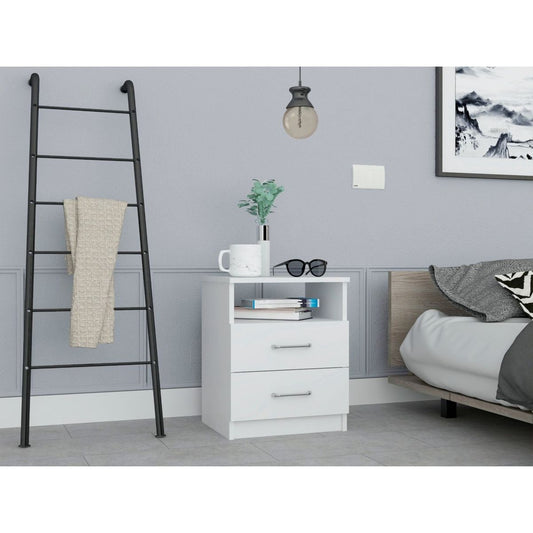 Napoles Nightstand, End Table, Side Table Superior Top, Two Drawers, One Shelf -White