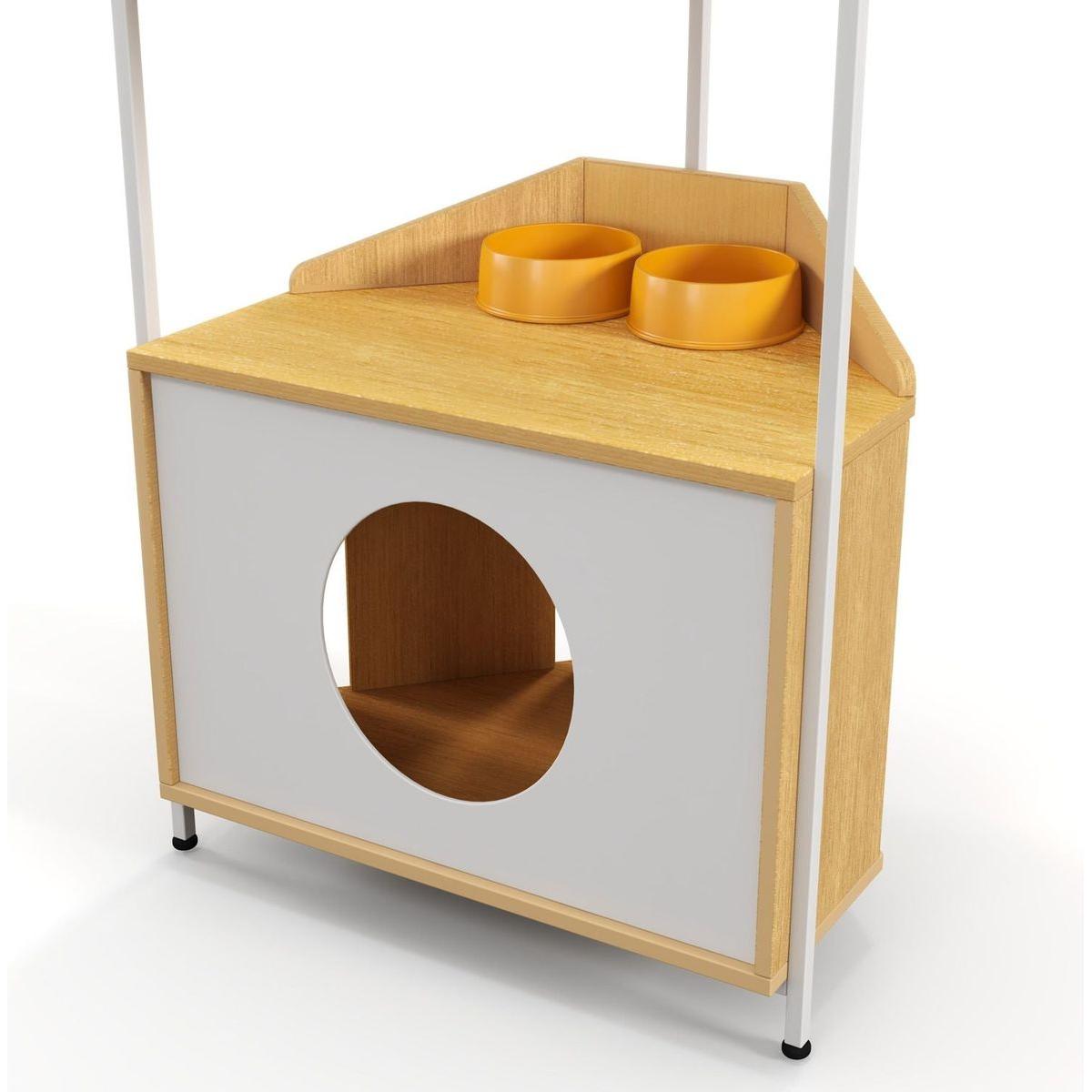 Corner Cat Tower, Cat Tree with Scratching Post, Cat Condo with Feeding Station and Climbing Platforms, Pet Furniture for Indoor Cats