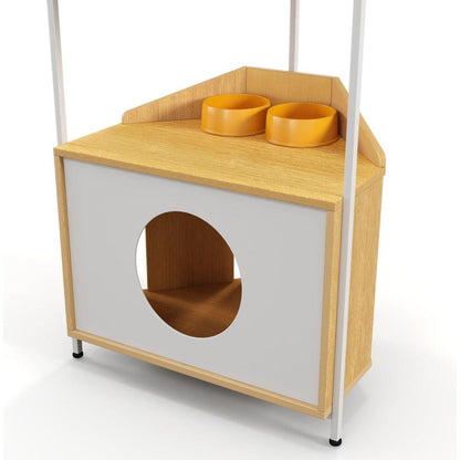 Corner Cat Tower, Cat Tree with Scratching Post, Cat Condo with Feeding Station and Climbing Platforms, Pet Furniture for Indoor Cats