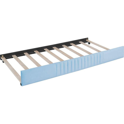 Upholstered Daybed Sofa Bed Twin Size With Trundle Bed and Wood Slat, Light Blue