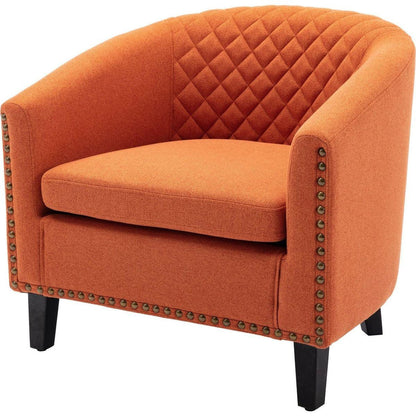 accent Barrel chair living room chair with nailheads and solid wood legs Orange linen