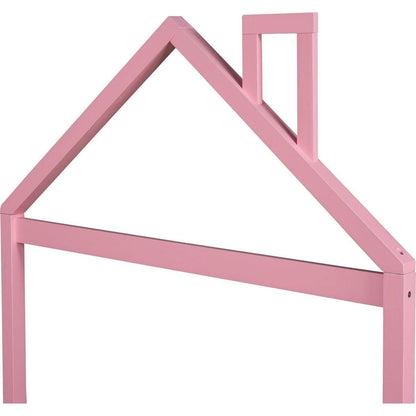 Full Size Wood Platform Bed with House-shaped Headboard (Pink)