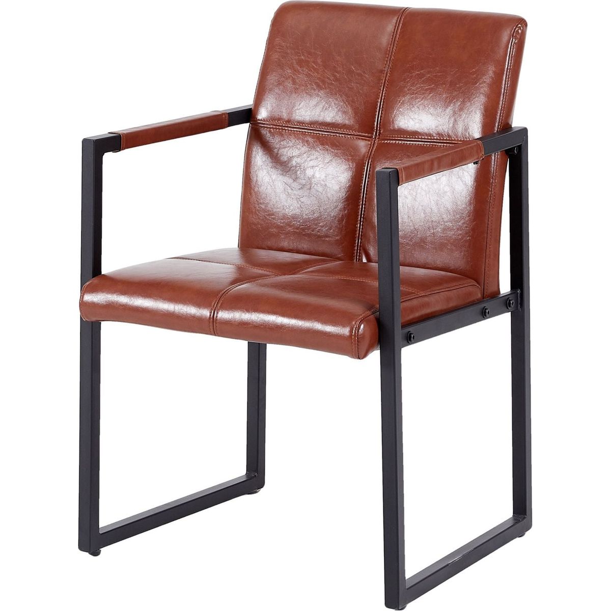 Brown modern european style dining chair PU leather black metal pipe dining room furniture chair set of 2