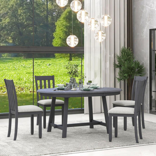 5-Piece Wood Dining Table Set Round Extendable Dining Table with 4 Dining Chairs, Dining Room Table Set for 4 person for Dining Room (Gray)
