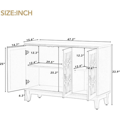 Sideboard with Glass Doors, 3 Door Mirrored Buffet Cabinet with Silver Handle for Living Room, Hallway, Dining Room (Champagne Gold)