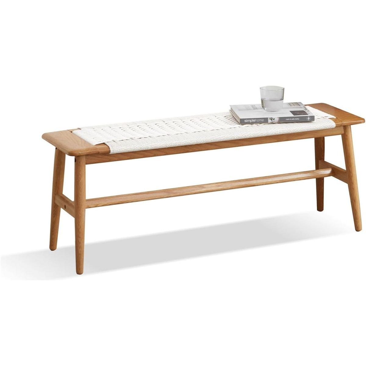 Design Natural Oak Wood Dining Bench Bed Bench for Dining Room, Bedroom, Bathroom (White) - Streamdale Furniture