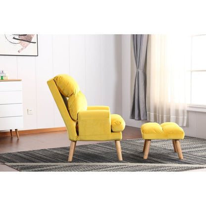 Soft Comfortable 1pc Accent Click Clack Chair with Ottoman Yellow Fabric Upholstered Oak Finish Legs Living Room Furniture