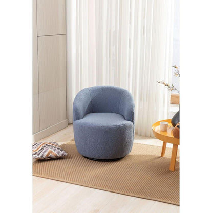 Teddy Fabric Swivel Accent Armchair Barrel Chair With Black Powder Coating Metal Ring, Light Blue