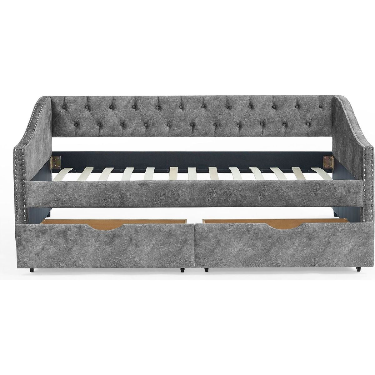 Twin Size Daybed with Drawers Upholstered Tufted Sofa Bed, with Button on Back and Copper Nail on Waved Shape Armsrey1.5"41"30.5"