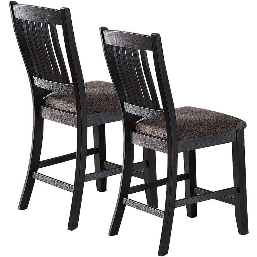 Dark Coffee Classic Wood Kitchen Dining Room Set of 2 High Chairs Fabric upholstered Seat Unique Design Back Counter Height Chairs