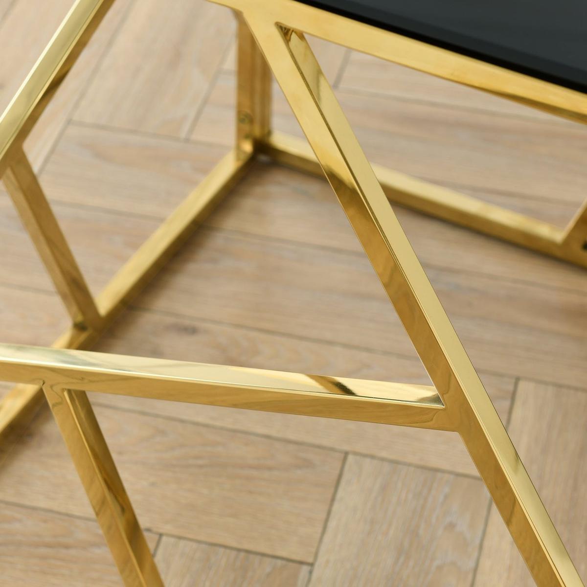 Modern Rectangular Coffee Accent Table with Black Tempered Glass Top and Stainless Steel Frame for Living Room Bedroom - Gold - Streamdale Furniture