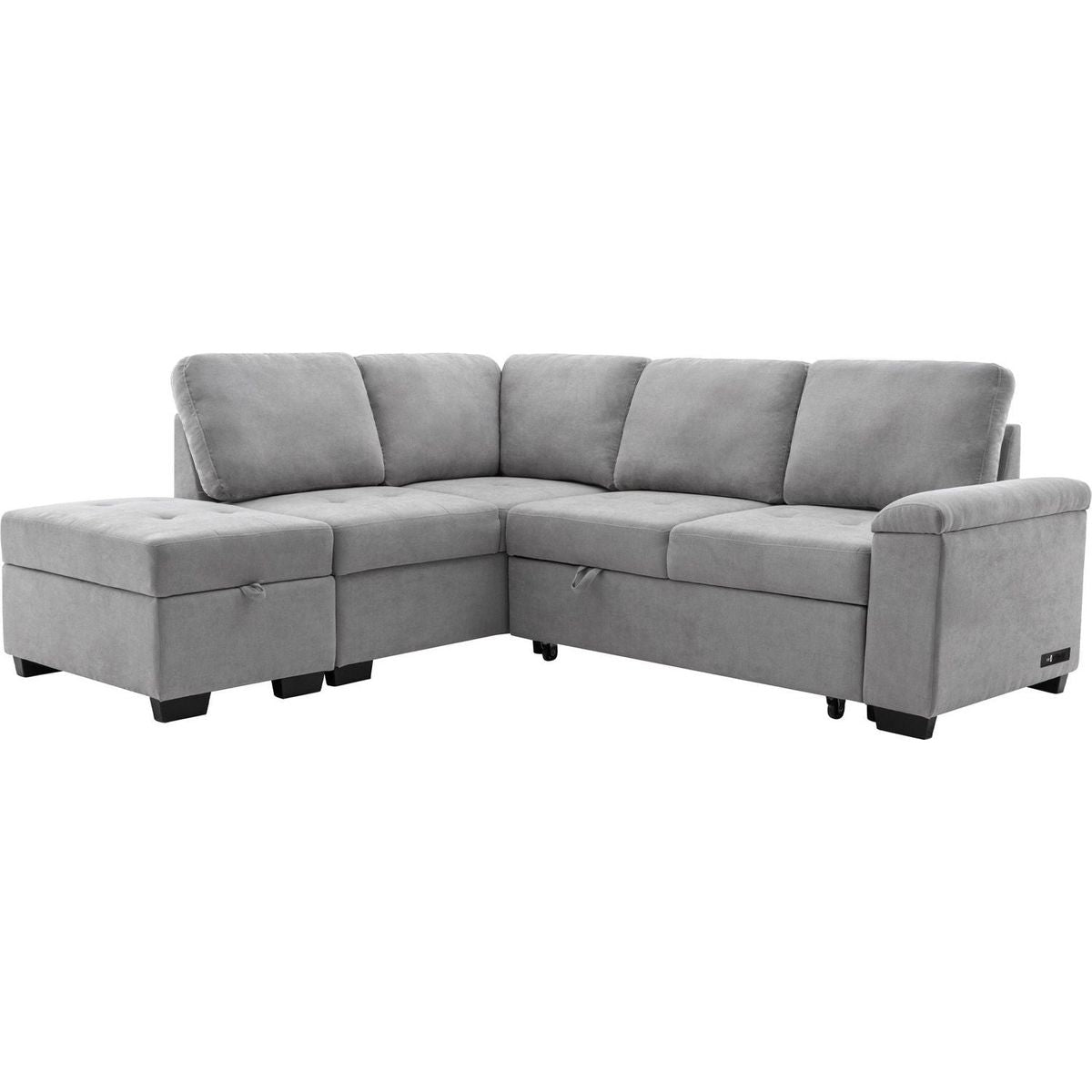 Sleeper Sectional Sofa, L-Shape Corner Couch Sofa-Bed with Storage Ottoman & Hidden Arm Storage & USB Charge for Living Room Apartment, Gray