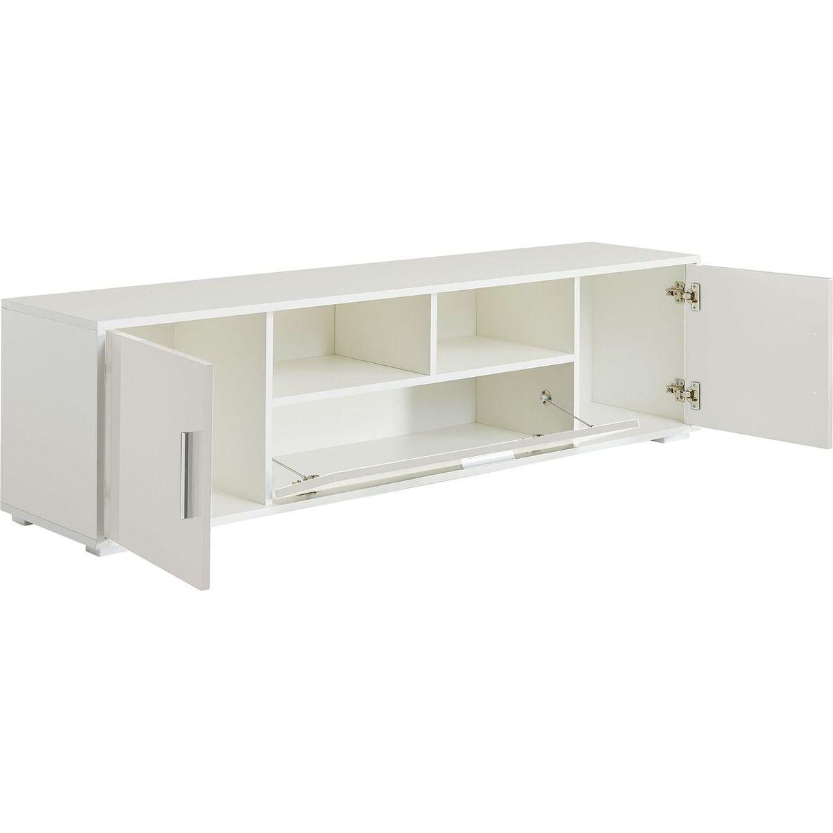 QUICK ASSEMBLE WHITE modern TV Stand, only 20 minutes to finish assemble, with LED Lights, high glossy front TV Cabinet, can be assembled in Lounge Room, Living Room or Bedroom, color:WHITE