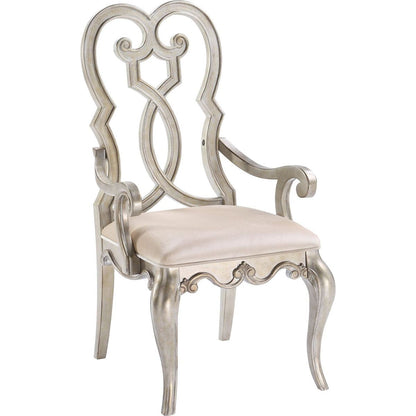 Esteban Arm Chair (Set-2) in Ivory Velvet & Antique Champagne Finish