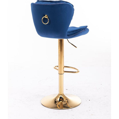 Set of 2 Bar Stools, with Chrome Footrest and Base Swivel Height Adjustable Mechanical Lifting Velvet + Golden Leg Simple Bar - Streamdale Furniture