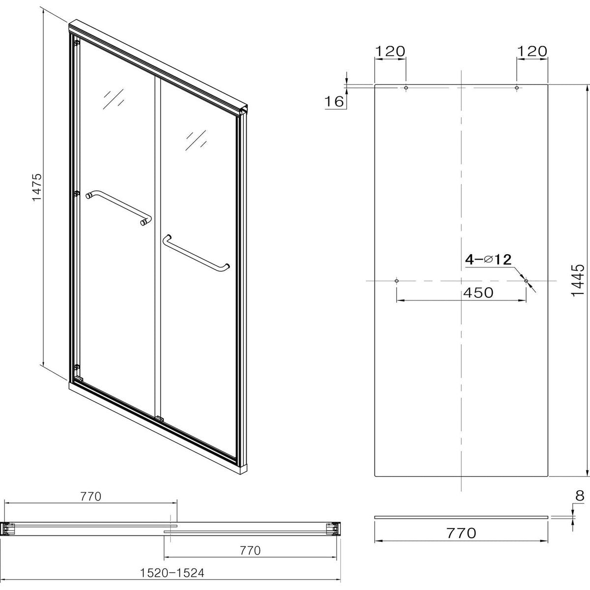 Shower Door 48" W x 76" H Semi-Frameless Bypass Sliding Shower Enclosure, Chrome