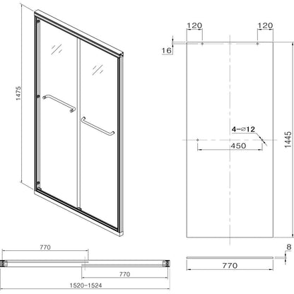 Shower Door 48" W x 76" H Semi-Frameless Bypass Sliding Shower Enclosure, Chrome