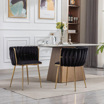 Dining Chair, Thickened fabric chairs with wood legs, Set of 2, Black