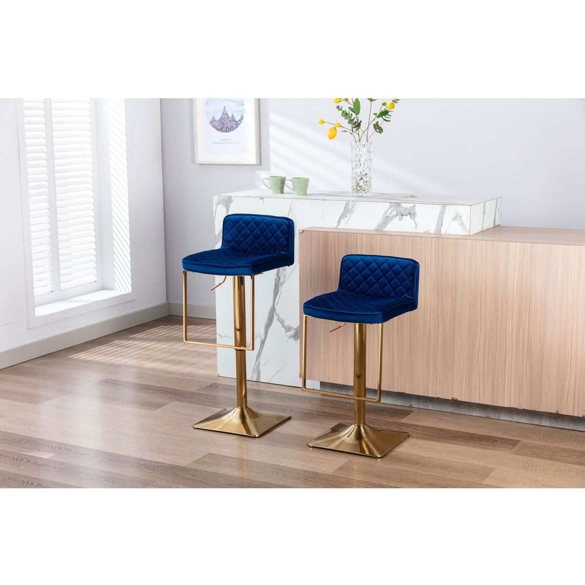 Bar Stools - Swivel Barstool Chairs with Back, Modern Pub Kitchen Counter Height, velvet