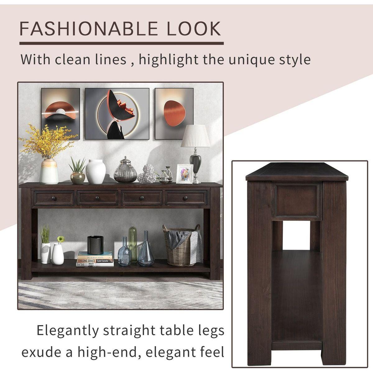 Console Table/Sofa Table with Storage Drawers and Bottom Shelf for Entryway Hallway (Espresso) - Streamdale Furniture