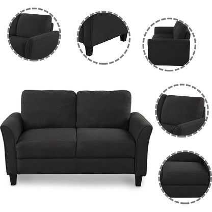 Living Room Furniture Love Seat Sofa Double Seat Sofa (Loveseat Chair)(Black)