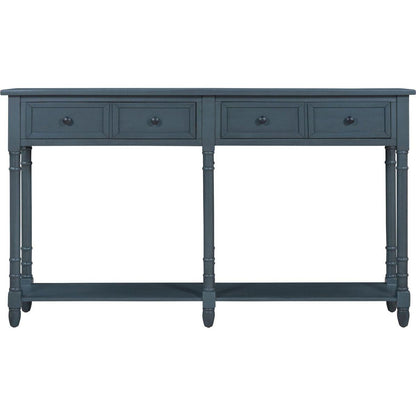 Console Table Sofa Table Easy Assembly with Two Storage Drawers and Bottom Shelf for Living Room, Entryway (Antique Navy)