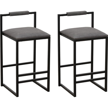 Set of 2 Counter Height Barstools Kitchen Island Stools with Back Modern Armless Metal Legs & PU Gray Upholstered Chairs (Gray with Back)