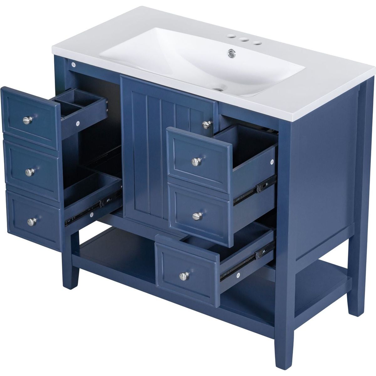 36" Bathroom Vanity with Sink Combo, One Cabinet and Three Drawers, Solid Wood and MDF Board, Blue