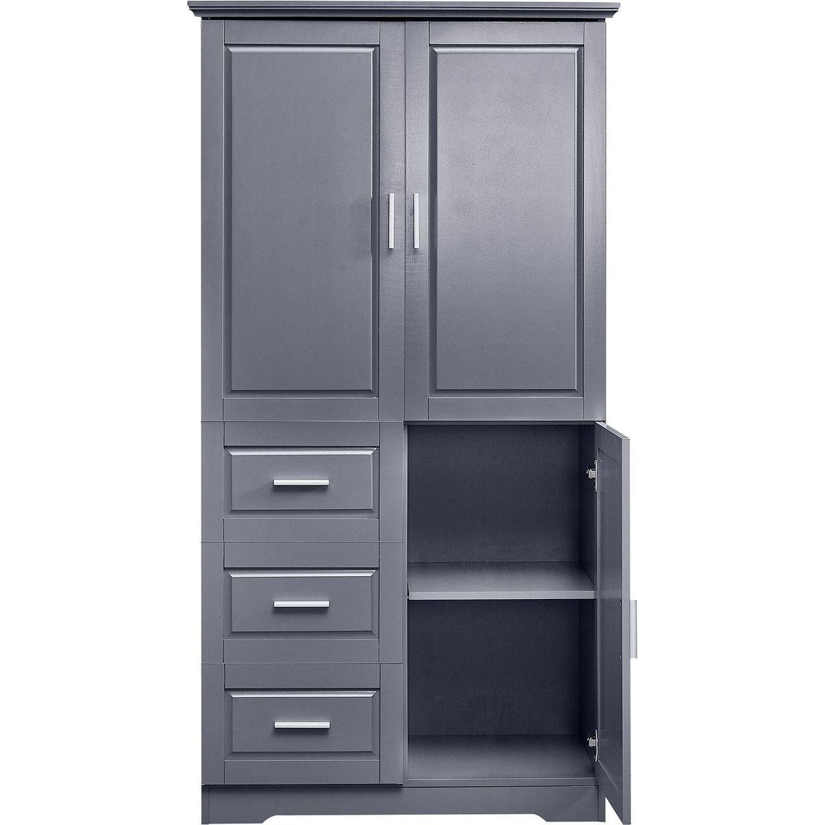 Tall and Wide Storage Cabinet with Doors for Bathroom/Office, Three Drawers, Grey