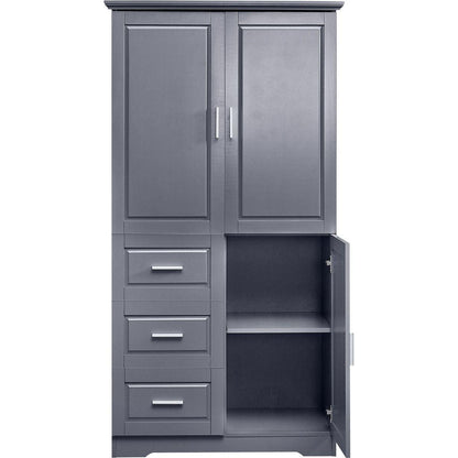 Tall and Wide Storage Cabinet with Doors for Bathroom/Office, Three Drawers, Grey