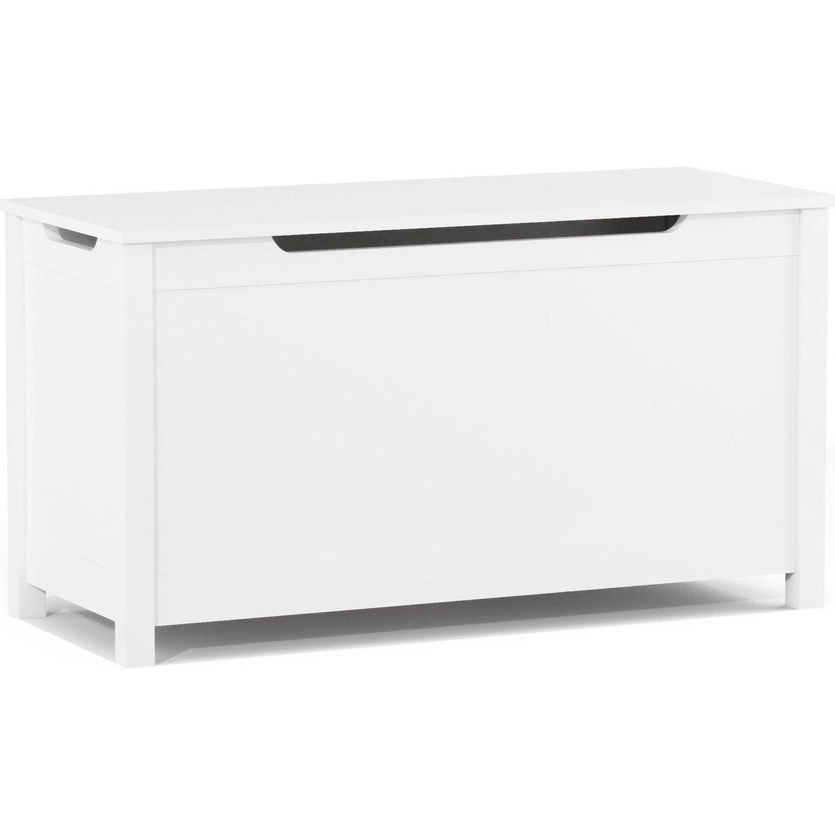 Kids Wooden Toy Box Storage with Safety Hinged Lid for Ages 3+ (White)