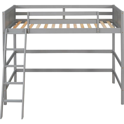 Solid Wood Twin Size Loft Bed with Ladder (Gray)