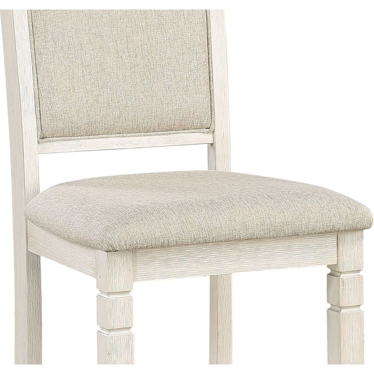 Antique White Finish Wooden Counter Height Chairs 2pcs Set Textured Fabric Upholstered Dining Chairs