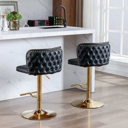 Swivel Barstools Adjusatble Seat Height, Modern PU Upholstered Bar Stools with the whole Back Tufted, for Home Pub and Kitchen Islandlack, Set of 2)
