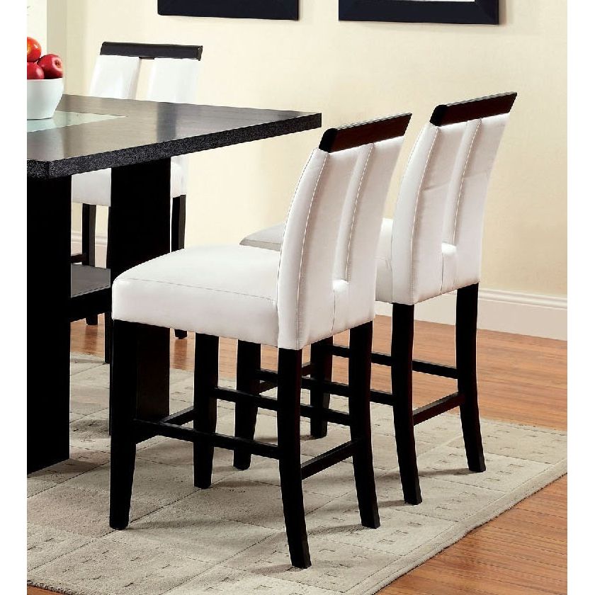 Set of 2 Chairs Black And White Leatherette Beautiful Padded Counter height Chairs Slit Back Design Kitchen Dining Room Furniture