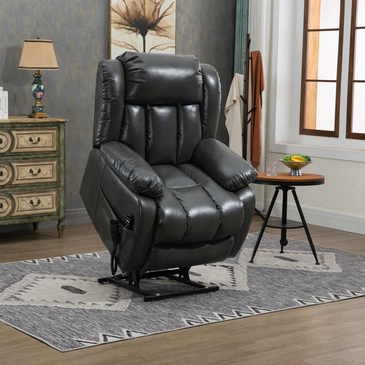 Dual Motor Infinite Position Up to 350 LBS Electric Medium size Grey Power Lift Recliner Chair with 8-Point Vibration Massage and Lumbar Heating